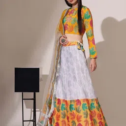 Fabcartz Printed Sequinned Semi-Stitched Lehenga & Unstitched Blouse With Dupatta image 5
