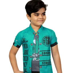 BAESD Boys Classic Regular Fit Band Collar Typography Printed Cotton Casual Shirt-13