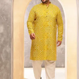 SOJANYA PLUS Floral Printed Band Collar Straight Kurta With Pyjama-image-95