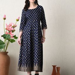 Saanvi Collection Floral Printed Round Neck Zari Anarkali Kurta-image-11