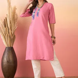 InWeave Women Ethnic Motifs Printed Daily Linen Straight Kurta-picture-41