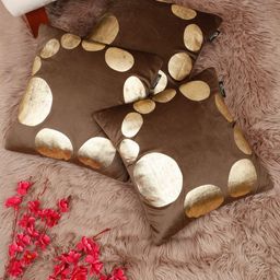 Myntra Elegant Homes Brown & Gold-Toned 3 Pieces Printed Velvet Square Cushion Covers-image-90