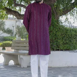 Stuffie Land Men Embroidered Regular Sequinned Pure Cotton Kurta with Pyjamas-picture-56