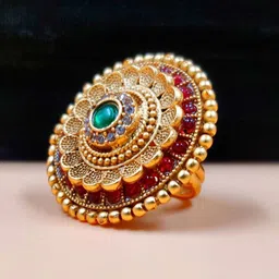 JYONA Gold-Plated Artificial Stone-Studded & Beaded Finger Ring-1