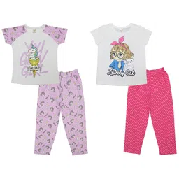 Clothe Funn Girls Printed T-shirt with Pyjamas-image-62