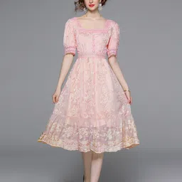 JC Collection Women Self Design Fit & Flare Puff Sleeves Midi Dress-image-21