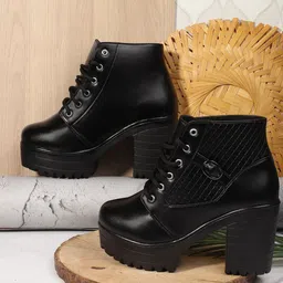 Kliev Paris Women Round Toe Block Heel Lace-Ups Chunky Boots-image-67