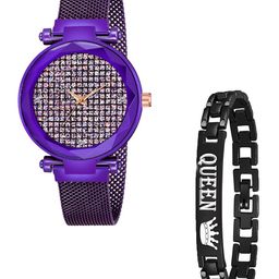 CSAMON Women Embellished Watch Gift Set GR_379_Purple_Pink Zari Queen Bracelet-image-93