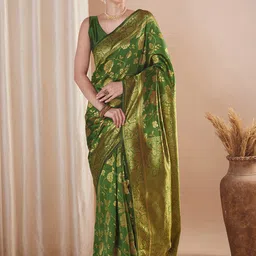 Saree mall Ethnic Motifs Zari Silk Blend Banarasi Sarees-image-24