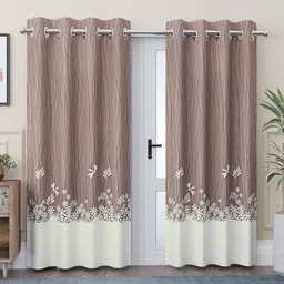 Aura Cream-Coloured & Brown 2 Pieces Floral Room Darkening Door Curtain-picture-15