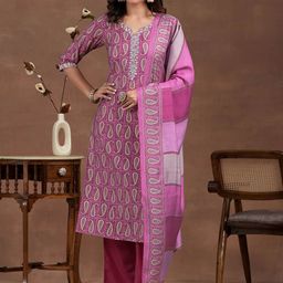Libas Paisley Printed Zari Work Straight Kurta With Palazzos & Dupatta-picture-13