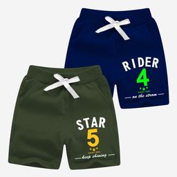 x2o Boys Pack Of 2 Typography Printed Mid-Rise Cotton Shorts-image-75