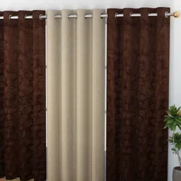 Banchmark Home Furnishings Haire Brown & Beige 3 Pcs Velvet Room Darkening Window Curtain-image-83