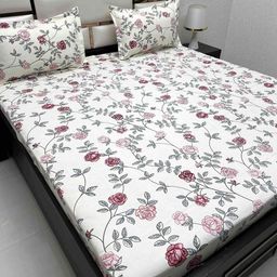 Pure Decor White & Purple Floral 300 TC Queen Bedsheet with 2 Pillow Covers-picture-32