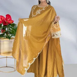 KHANJAN FASHION Women Ethnic Motifs Embroidered Empire Sequinned Kurta with Trousers & With Dupatta-picture-32
