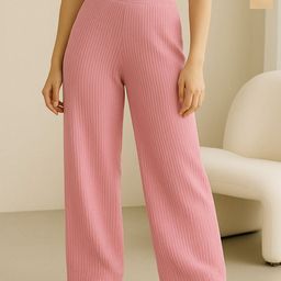 Fabflee Pack Of 2 Women Ribbed Wide Leg Parallel Trousers-picture-22