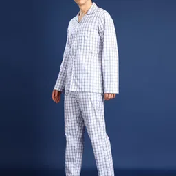 Hancock Men Checked Lapel Collar Pure Cotton Night suit-image-48