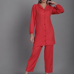 CORSICA Striped Cotton Collared Neck Long Sleeve Shirt With Trouser Co-Ords-image-69