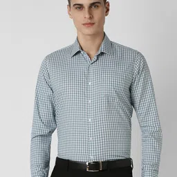 Van Heusen Men Spread Collar Micro Checked Cotton Slim Fit Formal Shirt-image-49