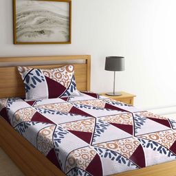 Myntra Elegant Homes White Geometric Printed 300 TC Single Bedsheet Set 2.20 m x 1.50 m-image-80