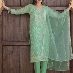 Berrylicious Women Embroidered Regular Sequinned Kurta with Trousers & With Dupatta-picture-11