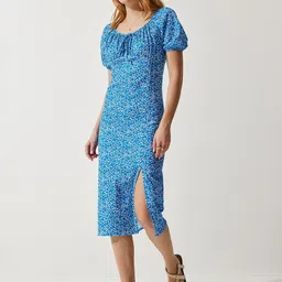 Happiness istanbul Printed Round Neck A-Line Midi Dress-picture-21