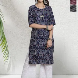 HERE&NOW Women Pack Of 3 Ethnic Motifs Printed Crepe Kurta-image-65