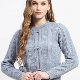 Madame Women Cable Knit Round Neck Long Sleeves Pullover-image-80