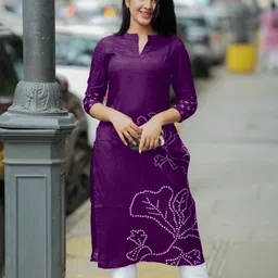 BINDUDI Floral Printed Mandarin Collar Chanderi Silk Straight Kurta-image-0