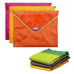 Kuber Industries Orange Colored 3 Pieces Printed Saree Covers Organisers With Flap Closure-18