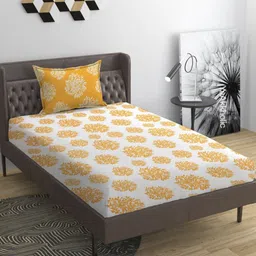 YaAkholic Yellow 210 TC Single Bedsheet with 1 Pillow Covers-image-89