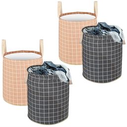 Kuber Industries Dark Grey & Brown 4 Pieces Checked Cotton Laundry Bag With Handles-14