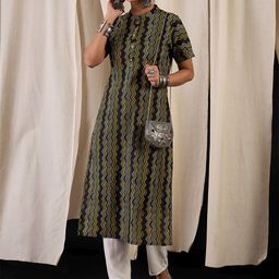 Anouk Chevron Printed Cotton Straight Kurta-picture-4
