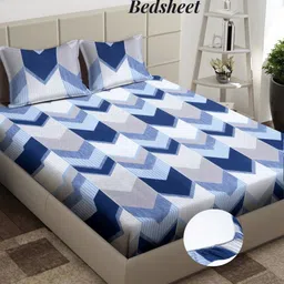 Arrabi Blue & Violet Geometric 300 TC King Bedsheet with 2 Pillow Covers-image-55
