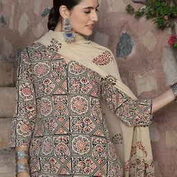 Taavi Ethnic Motifs Printed Pure Cotton Bagru Kurta & Trouser With Dupatta-8
