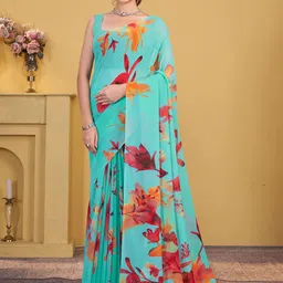 Garden Vareli Daily Floral Printed Pure Georgette Saree-picture-38