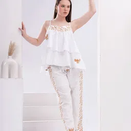 Sencei Printed Shoulder Straps Neck Top With Trousers Co-Ords-picture-36
