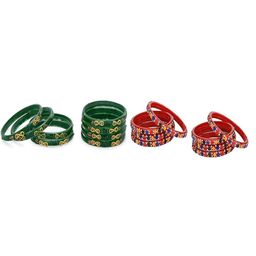 SOMIL Set Of 16 Green Alloy Artificial Stones & Beads Bangles-picture-22