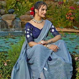 K 5 Fashion Striped Pure Chiffon Saree-image-53