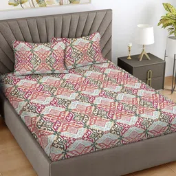 Myntra Elegant Homes Beige & Mauve Printed 300 TC King Bedsheet Set 2.50m x 2.25m-image-67
