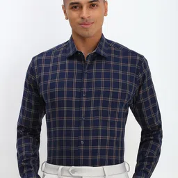 Allen Solly Men Spread Collar Tartan Checked Cotton Slim Fit Formal Shirt-image-63