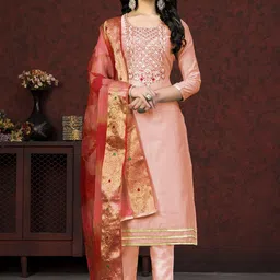 SAINOOR Embellished Semi-Stitched Dress Material-image-7