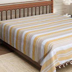 Aura Yellow & White Striped 210 TC Cotton King Bedsheet 2.29 m x 2.54 m-image-68