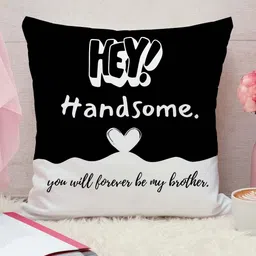 THE QUIRKY HOME White & Black Printed Square-Shaped Rakshabandhan Gift Pre-Filled Cushion-11