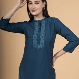Saffron Threads Floral Embroidered Thread Work Thread Work Kurti-image-88