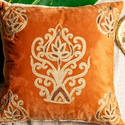 ALCOVE Rust & Gold-Toned Ethnic Motifs Velvet Square Cushion Covers-17