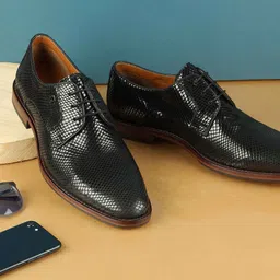 DAVINCHI Men Textured Leather Lace-Ups Formal Derbys Shoes-image-36