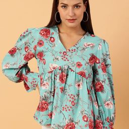NEESH Women Floral Printed Gathered or Pleated V-Neck Empire Top-image-76