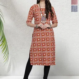 HERE&NOW Selection Of 3 Geometric Printed Round Neck Straight Kurtas-16