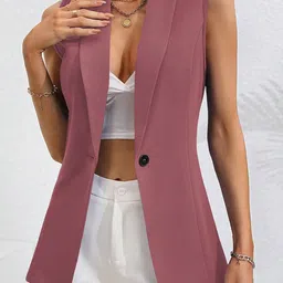 StyleCast Women Notched Lapel Collar Single Button Sleeveless Blazer-picture-1